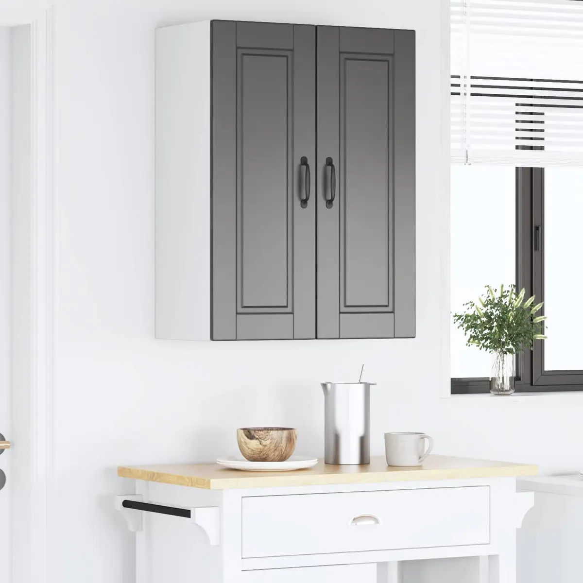 Wall Cabinet Kitchen Storage 2 pcs Black Engineered Wood Shelves Compartments