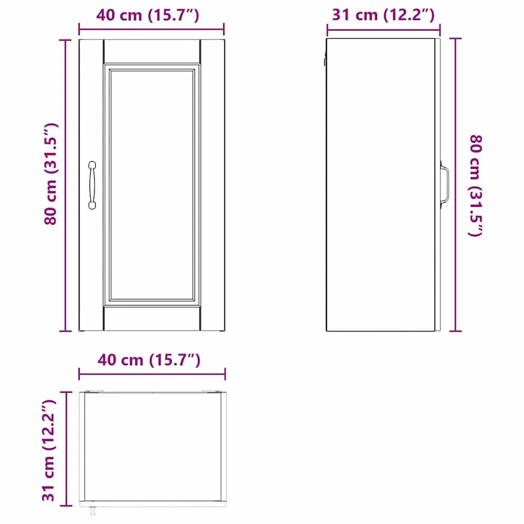 Wall Cabinet Kitchen Storage White 40x31x80cm Engineered Wood Shelves Unit