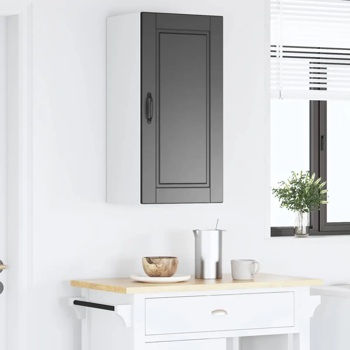 Wall Cabinet Engineered Wood 40x31x80cm Black Shelves Organiser