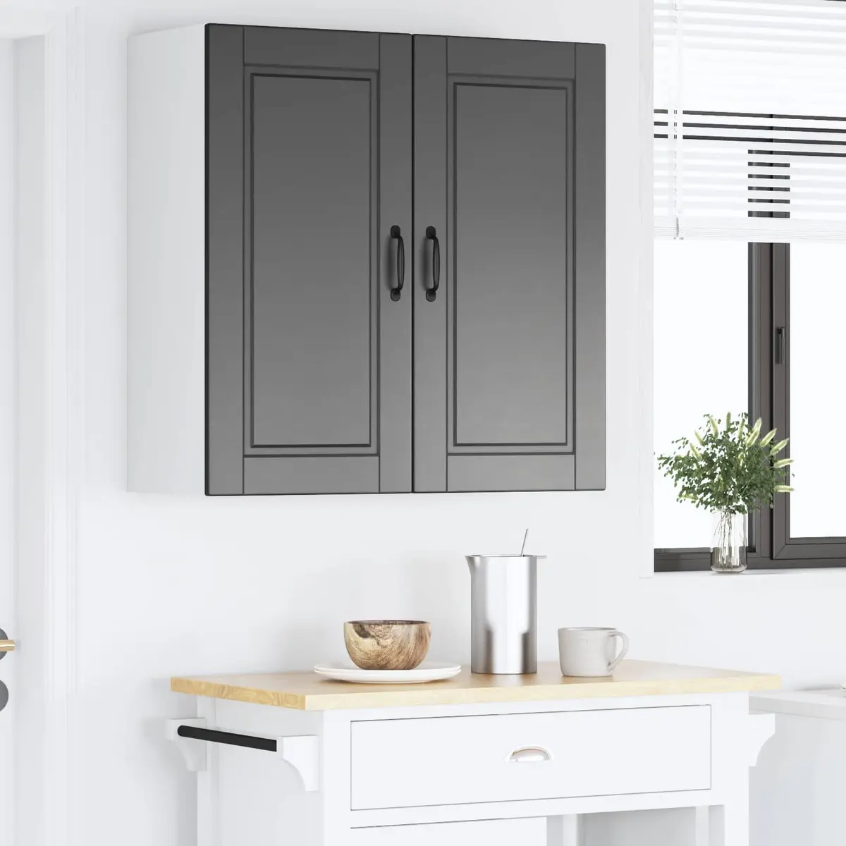 Wall Cabinet PORTO Black Kitchen Storage Engineered Wood 80x31x80cm