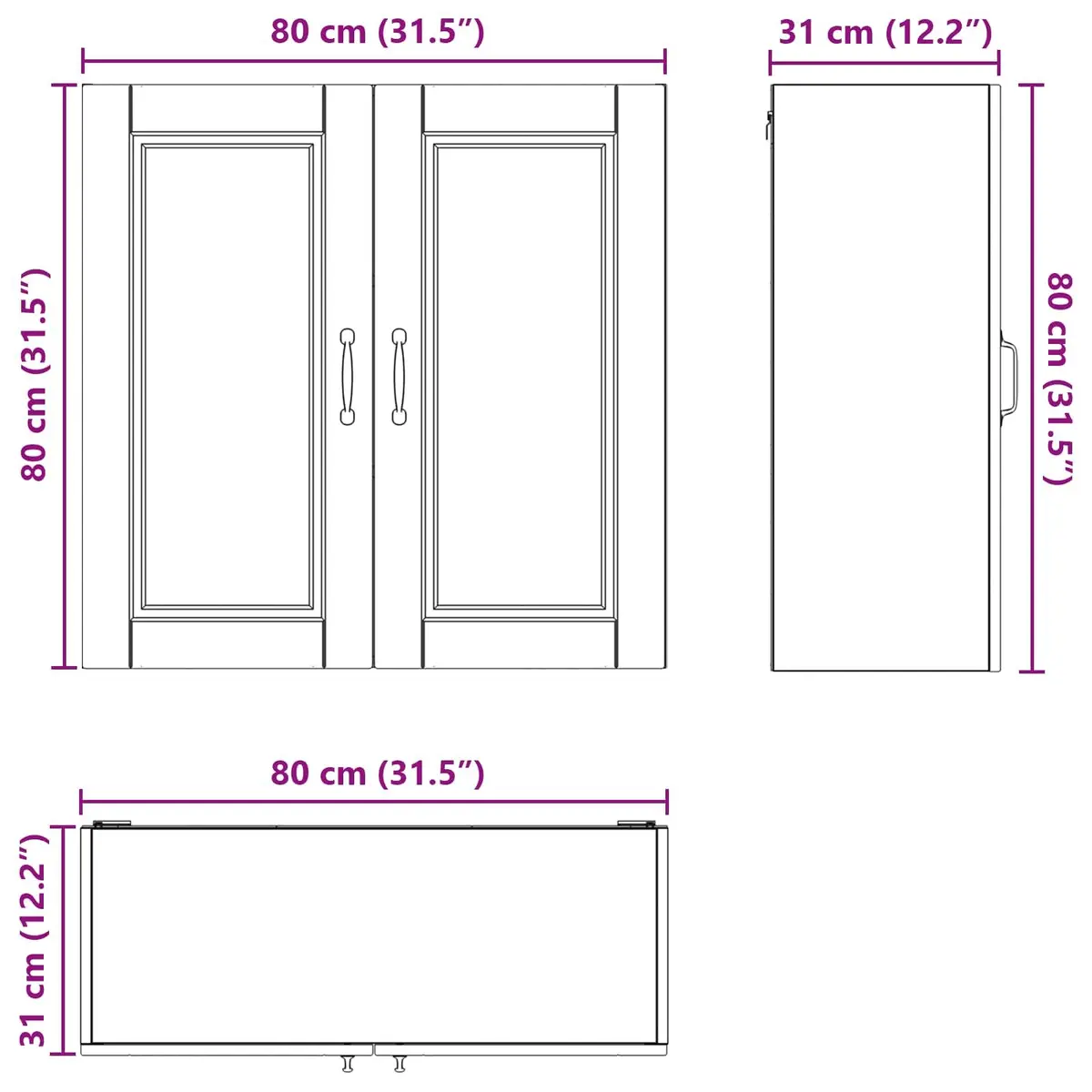 Wall-mounted cabinet modern engineered wood storage 80x31x80cm high gloss white for kitchen use