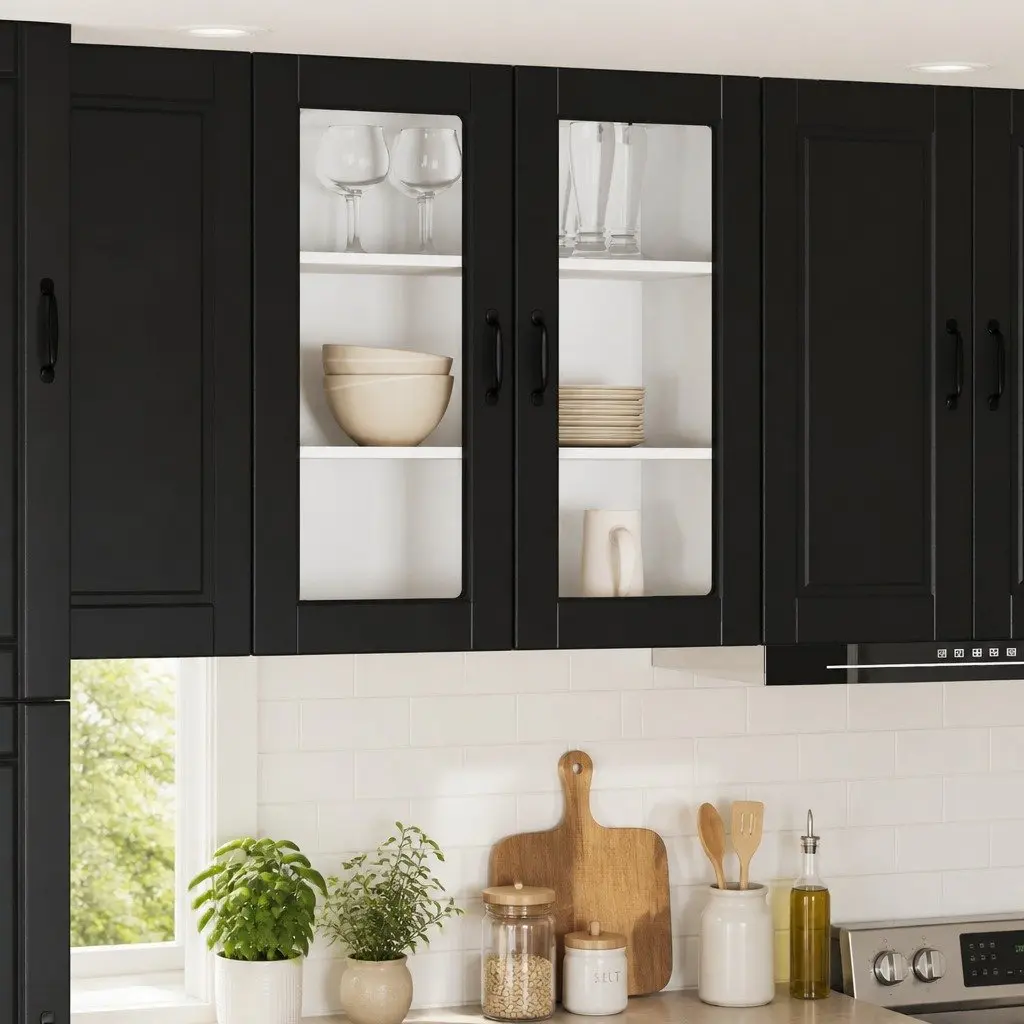 Wall Cabinet Black Engineered Wood 80x31x80cm Modern Kitchen Storage