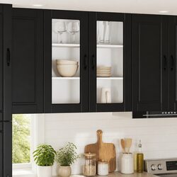 Practical Wall-Mounted Cabinet PORTO Black Kitchen Storage