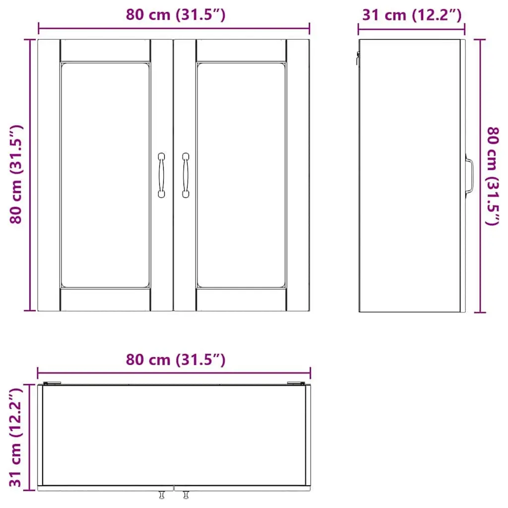 Wall Cabinet Black Engineered Wood 80x31x80cm Modern Kitchen Storage
