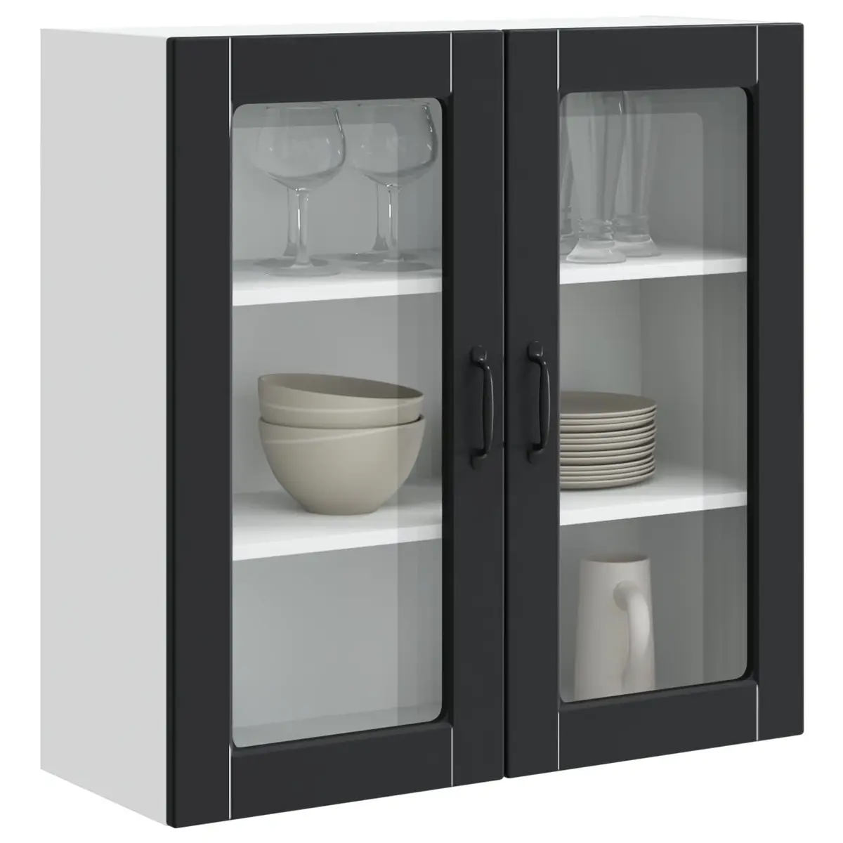 Wall Cabinet Black Engineered Wood 80x31x80cm Modern Kitchen Storage