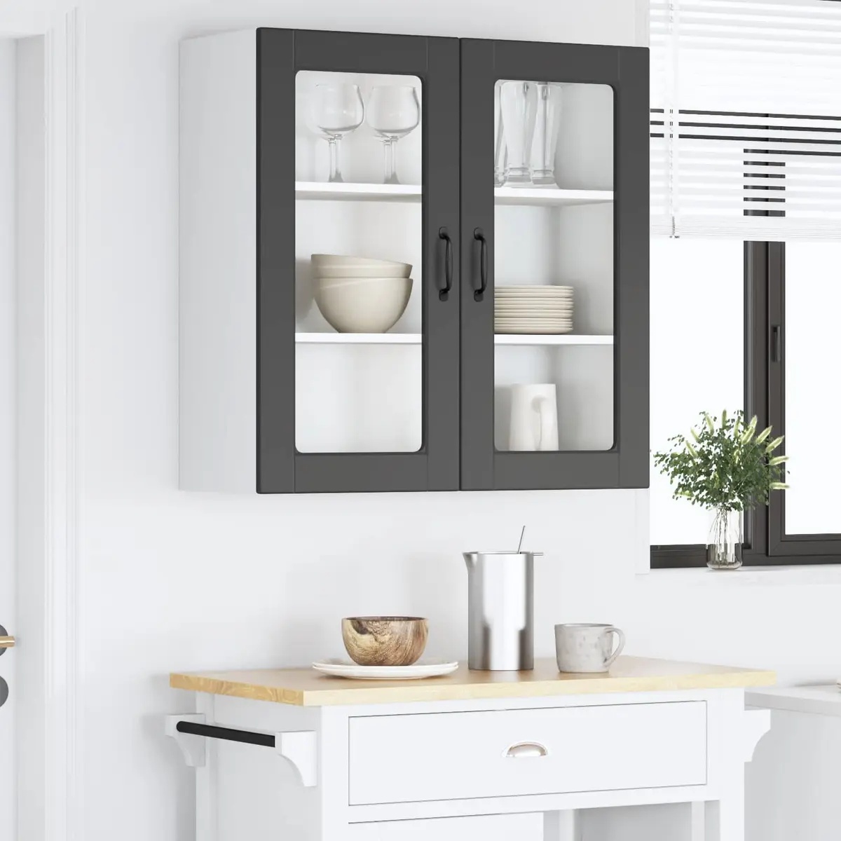 Wall Cabinet Black Engineered Wood 80x31x80cm Modern Kitchen Storage