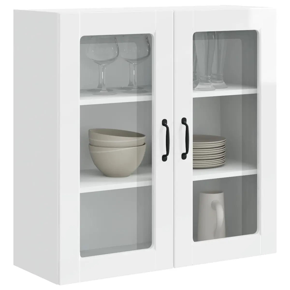 Wall Glass Cabinet High Gloss White Kitchen Storage Wall-Mounted Compartments