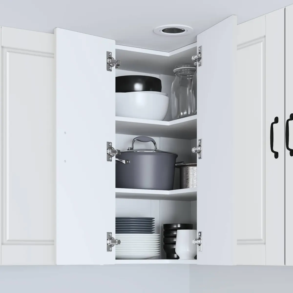 Wall Corner Kitchen Cabinet White 57x57x80cm Storage Shelves Compartments