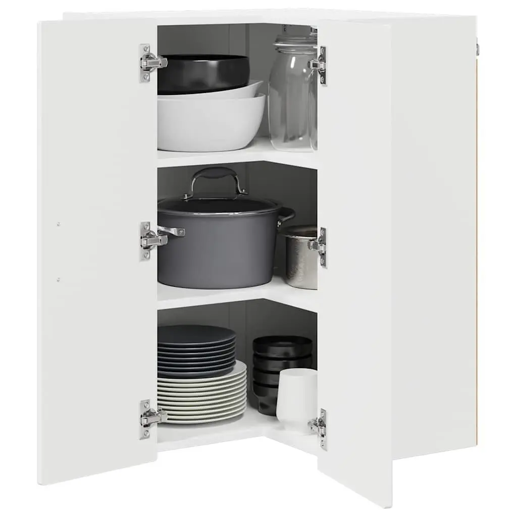 Corner Wall Cabinet Engineered Wood White 57x57x80cm High Gloss Kitchen Storage