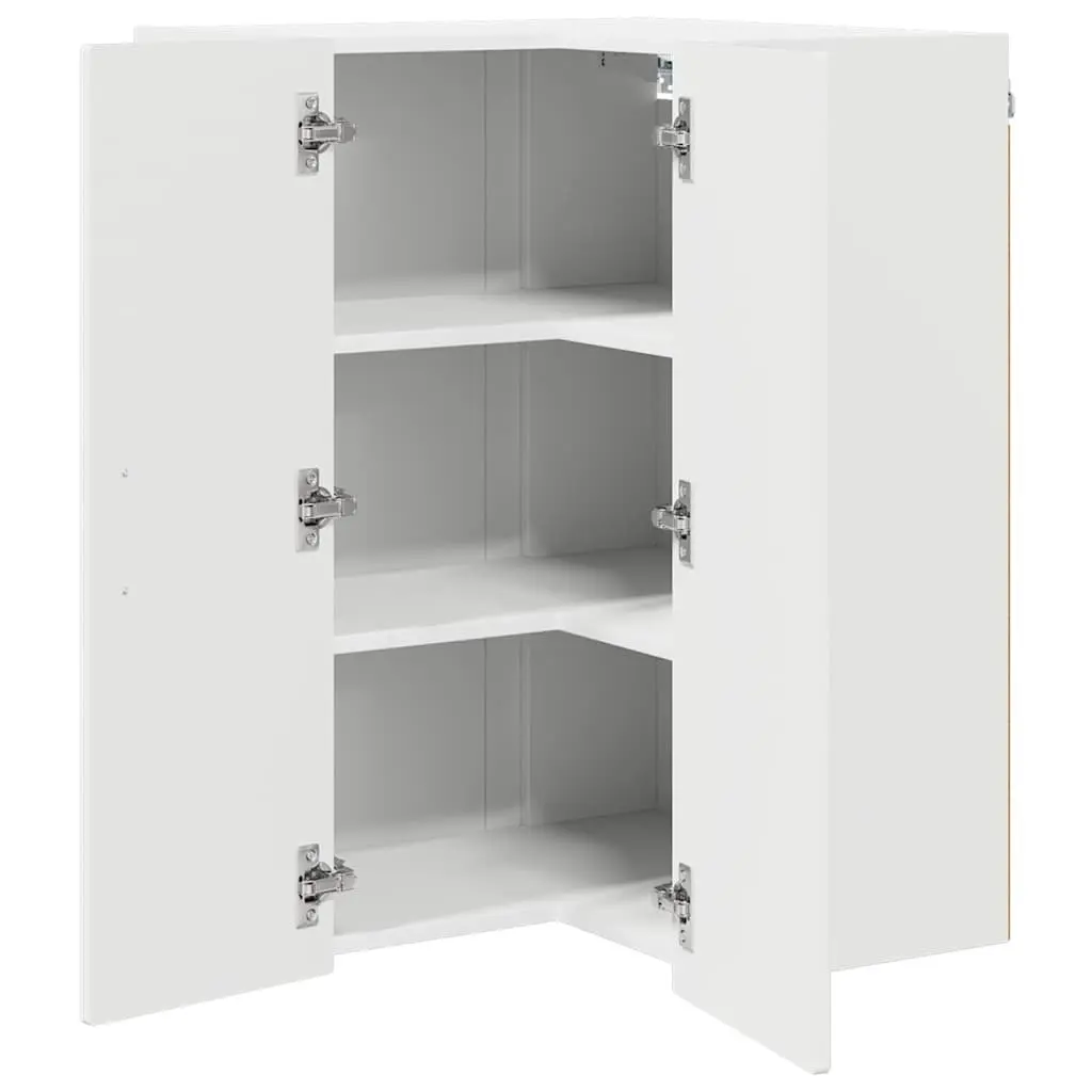 Corner Wall Cabinet Engineered Wood White 57x57x80cm High Gloss Kitchen Storage