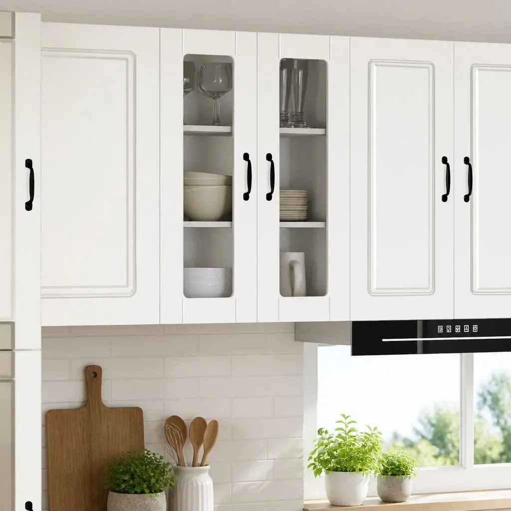 Wall Mounted Glass Kitchen Cabinet White Storage Unit 60x31x80cm Engineered Wood