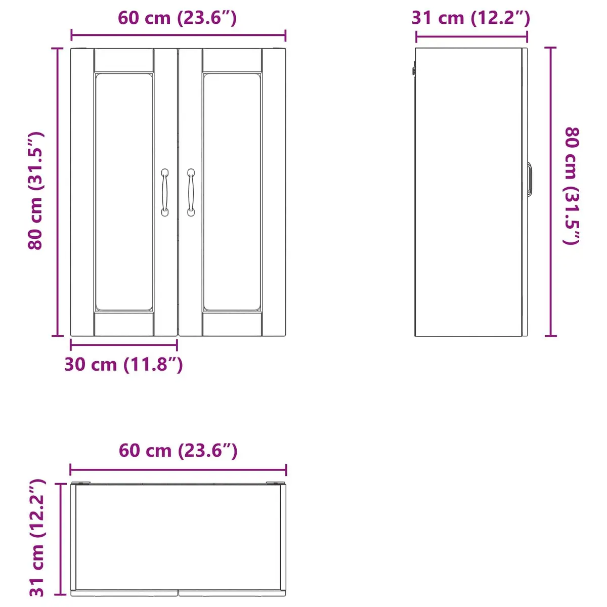 Wall Mounted Glass Kitchen Cabinet White Storage Unit 60x31x80cm Engineered Wood