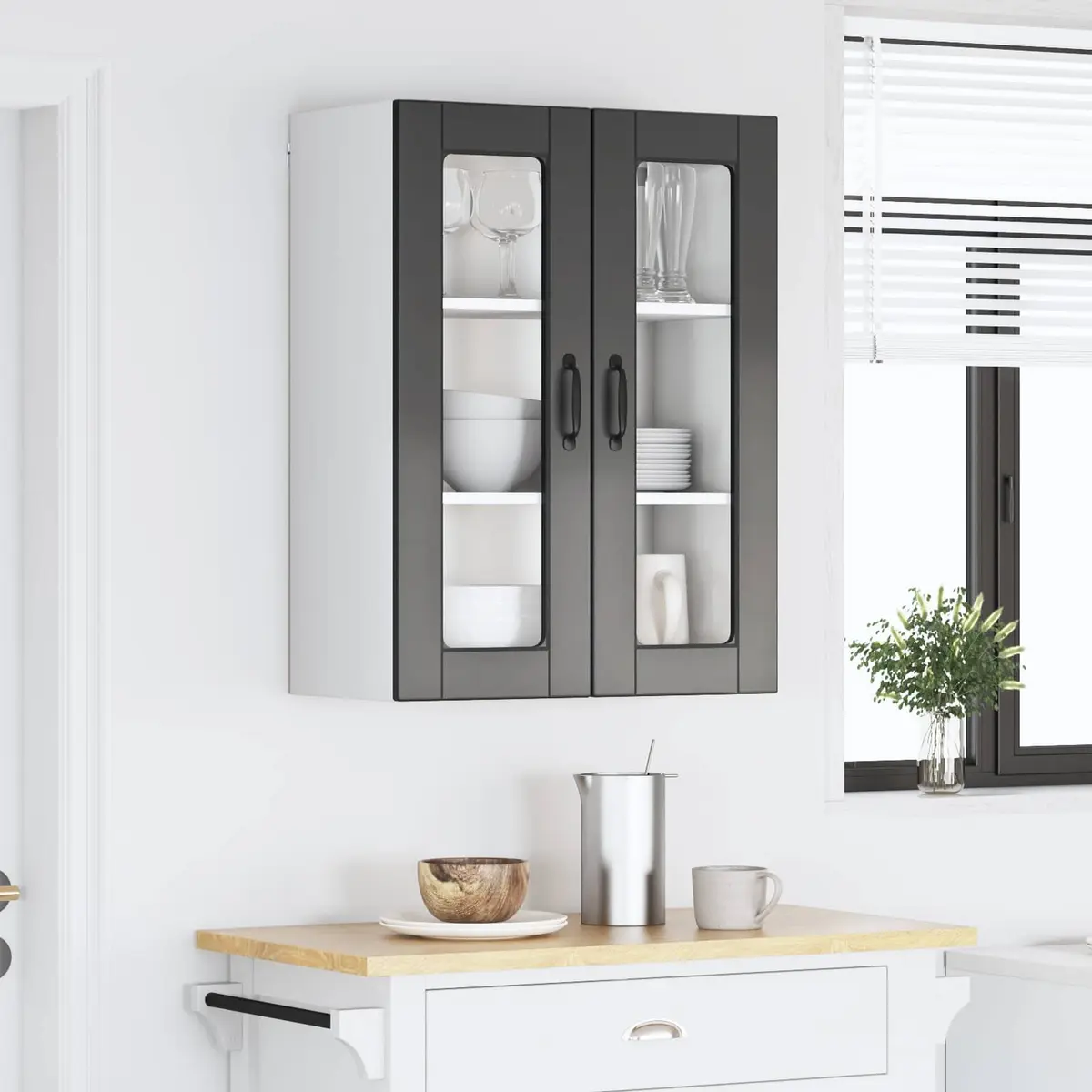 Wall Cabinet Engineered Wood Black 60x31x80cm Kitchen Storage Wall-Mounted