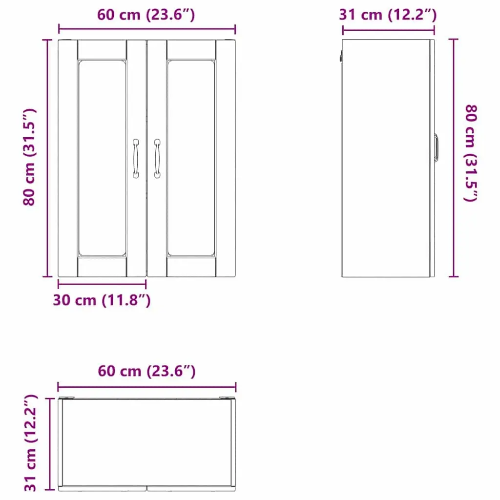 Wall Mounted Kitchen Storage Cabinet Engineered Wood High Gloss White 60x31x80cm