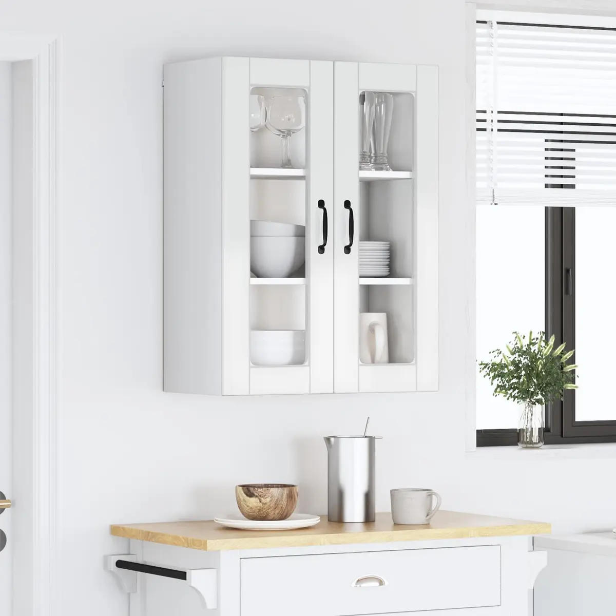 Wall Mounted Kitchen Storage Cabinet Engineered Wood High Gloss White 60x31x80cm