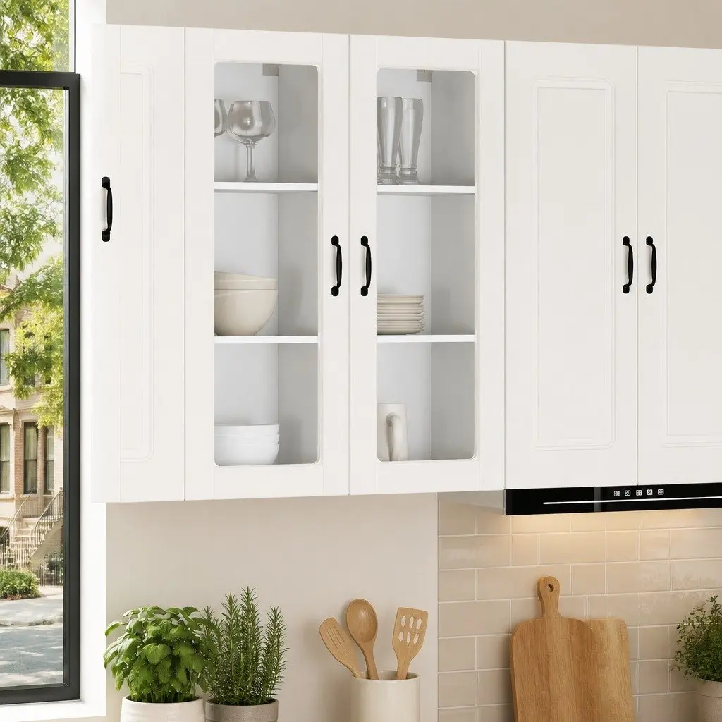 Wall-Mounted Kitchen Cabinet Engineered Wood 40x31x100cm White Storage Shelving Unit