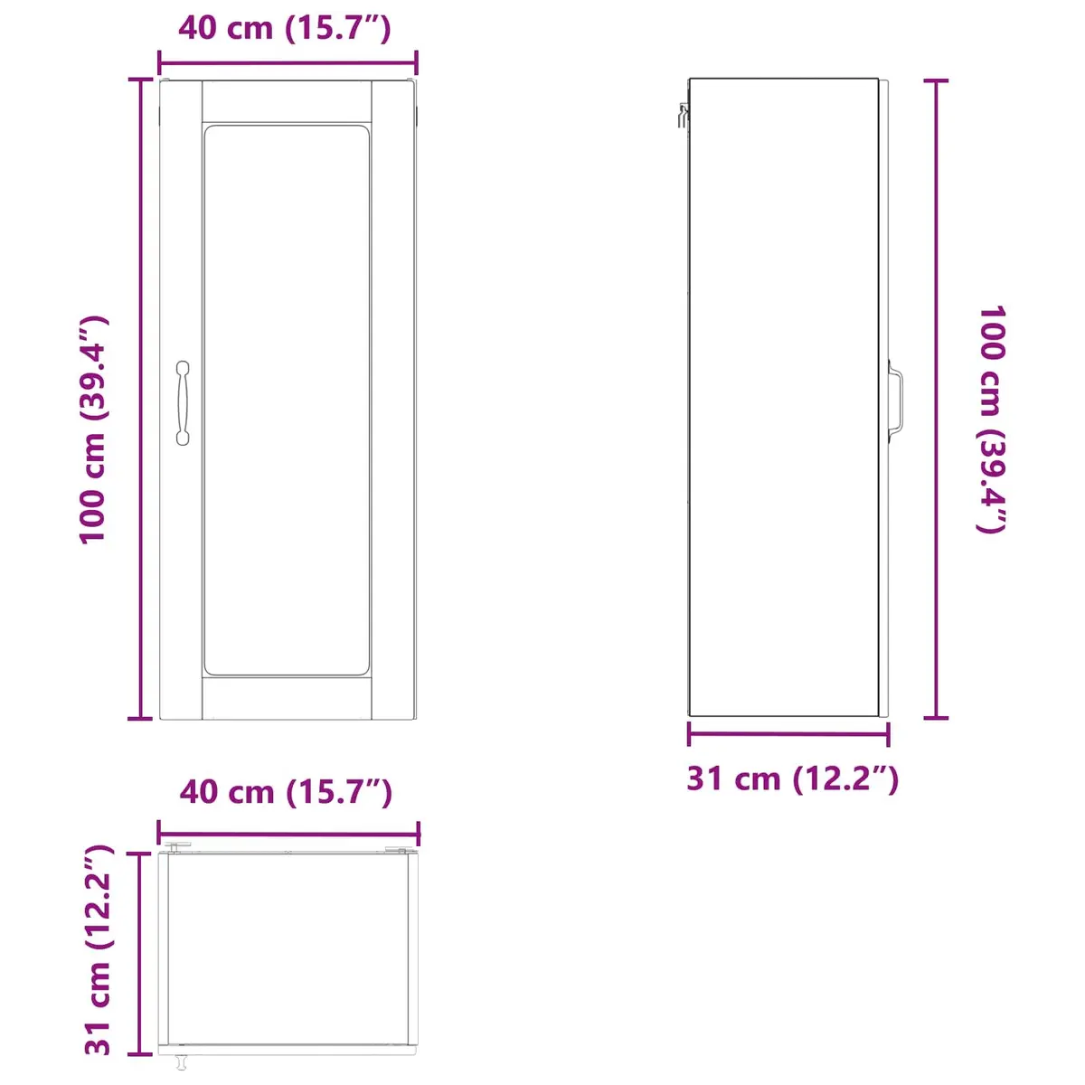 Wall-Mounted Kitchen Cabinet Engineered Wood 40x31x100cm White Storage Shelving Unit