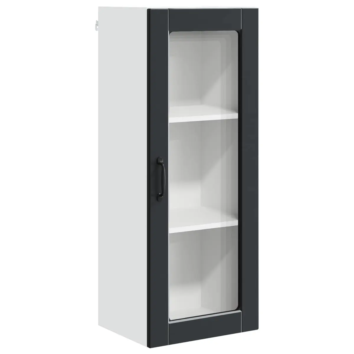 Glass Wall Cabinet Engineered Wood Black 40x31x100cm Modern Kitchen Storage