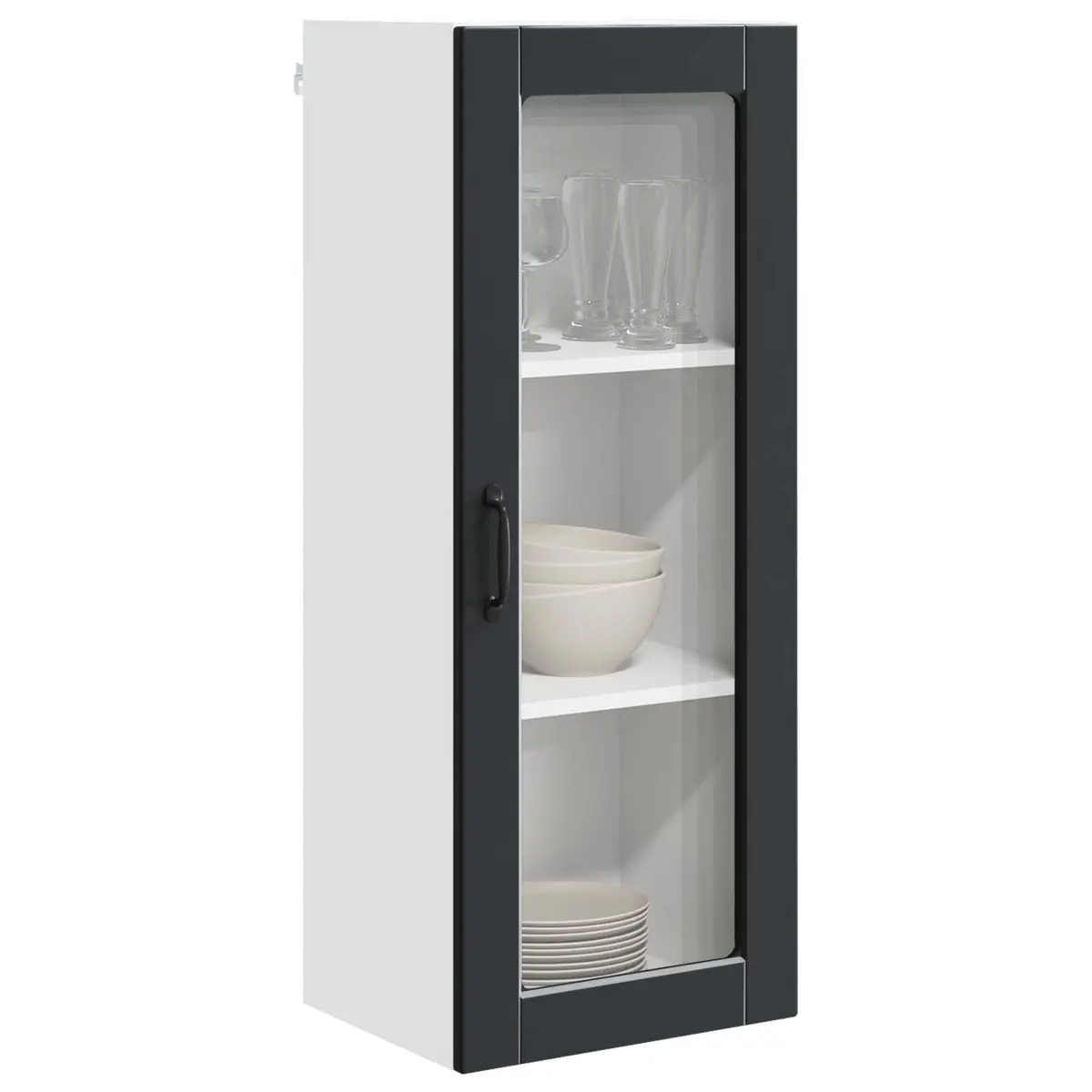 Glass Wall Cabinet Engineered Wood Black 40x31x100cm Modern Kitchen Storage