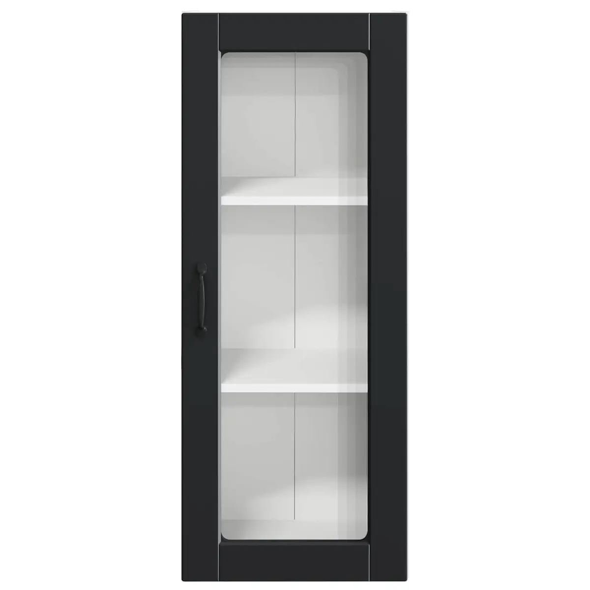 Glass Wall Cabinet Engineered Wood Black 40x31x100cm Modern Kitchen Storage