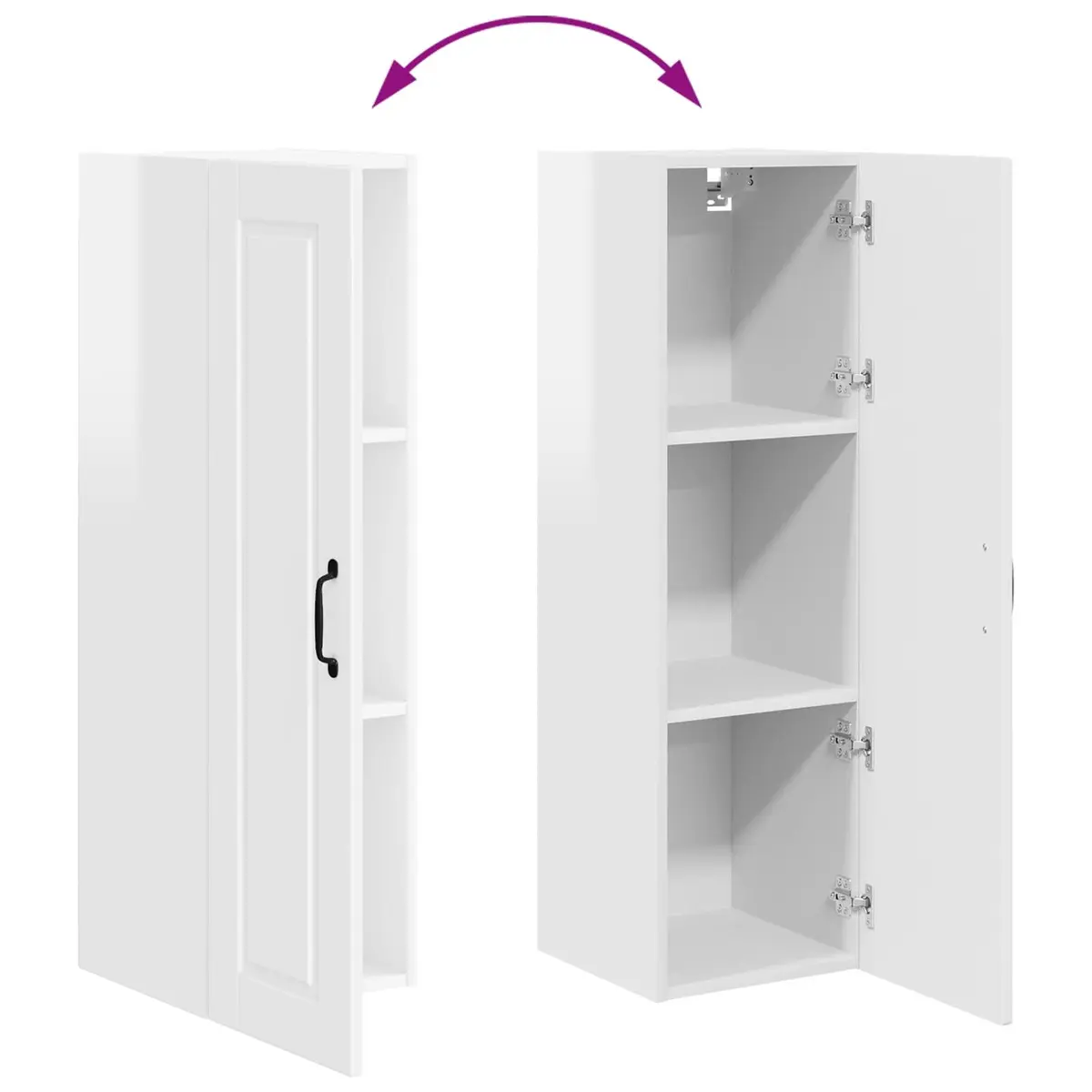 Wall Mounted Cabinet Engineered Wood High Gloss White 30x31x100cm with Multiple Shelves for Kitchen Storage