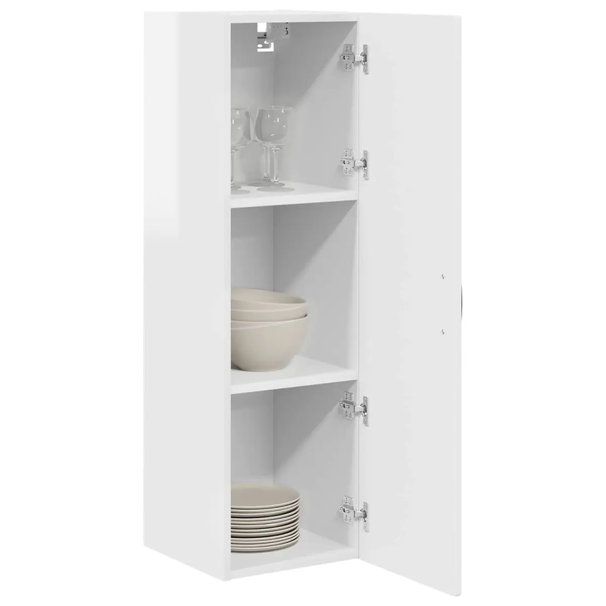 Wall Mounted Cabinet Engineered Wood High Gloss White 30x31x100cm with Multiple Shelves for Kitchen Storage