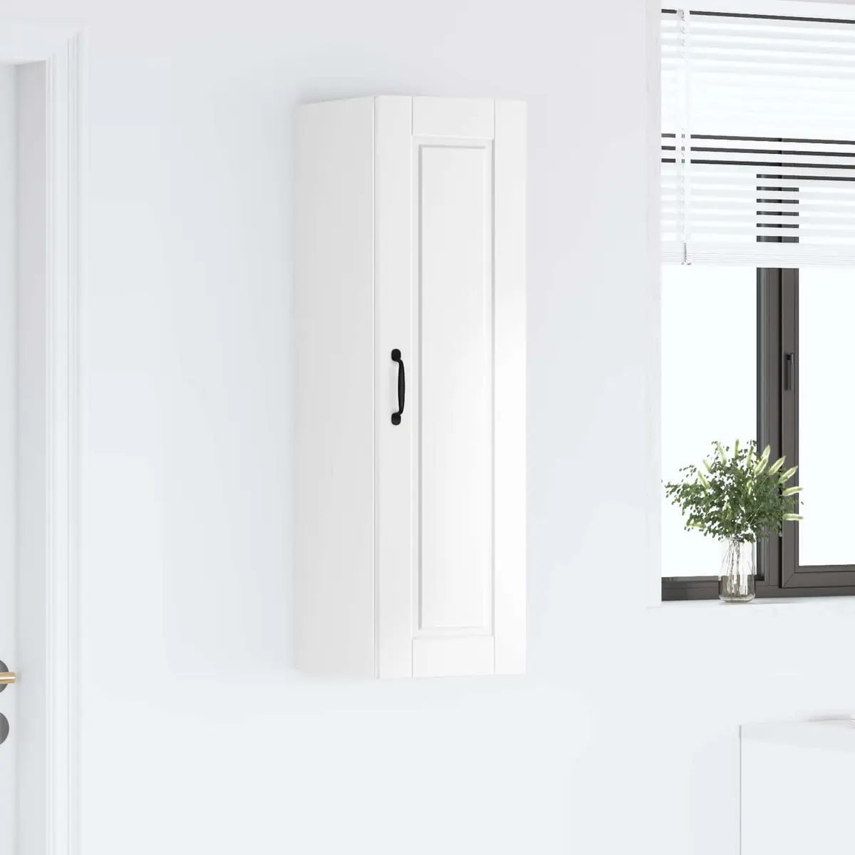 Wall Mounted Cabinet Engineered Wood High Gloss White 30x31x100cm with Multiple Shelves for Kitchen Storage