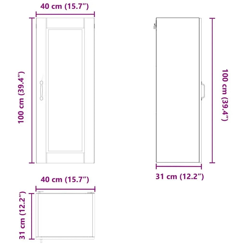 Wall Cabinet Kitchen Storage Cupboard Black 40 x 31 x 100 cm Wall Mounted