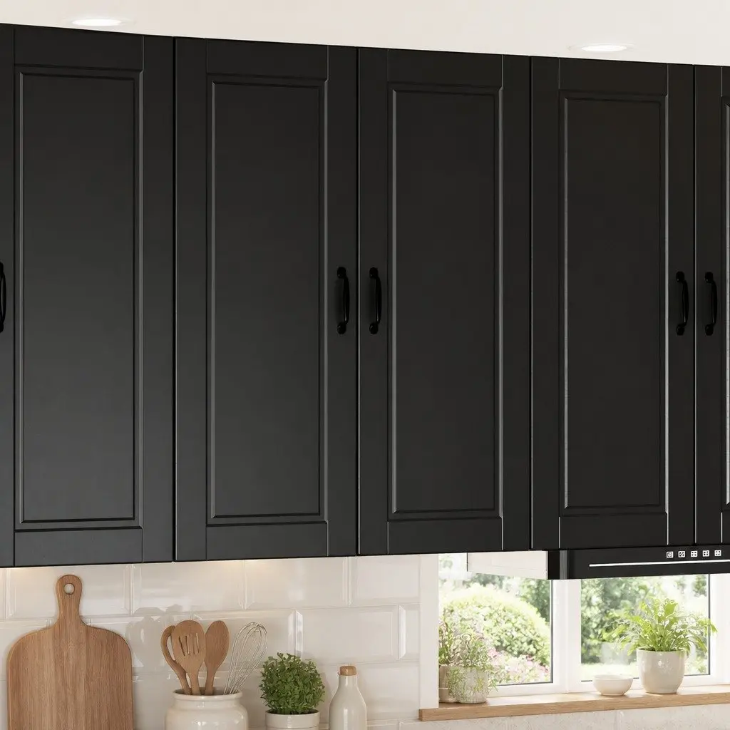 Wall Cabinet Engineered Wood Black Vertical Storage Multiple Compartments Shelves