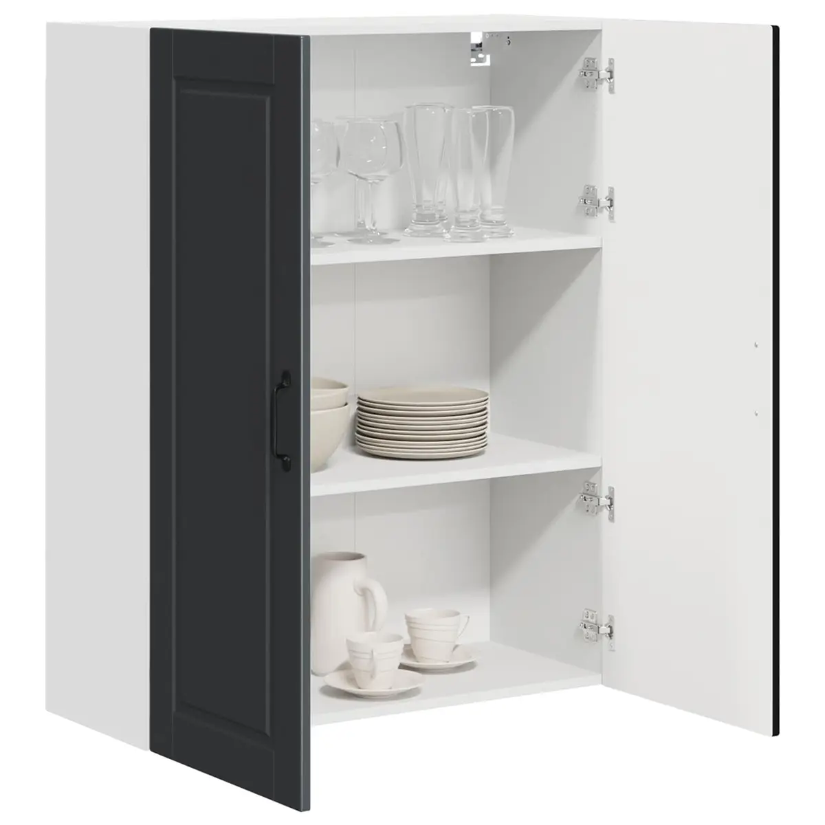 Wall Cabinet Engineered Wood Black Vertical Storage Multiple Compartments Shelves