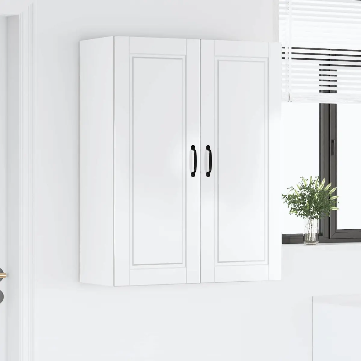 Wall Cabinet Kitchen Storage High Gloss White Engineered Wood Wall-Mounted