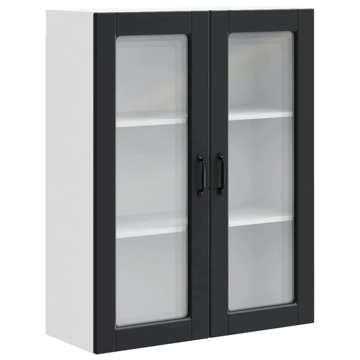 Wall Glass Cabinet Kitchen Storage PORTO Black 80x31x100cm Engineered Wood