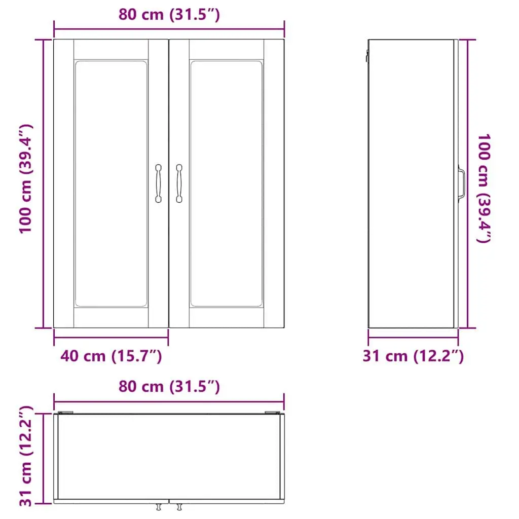 Wall Glass Cabinet Kitchen Storage PORTO Black 80x31x100cm Engineered Wood