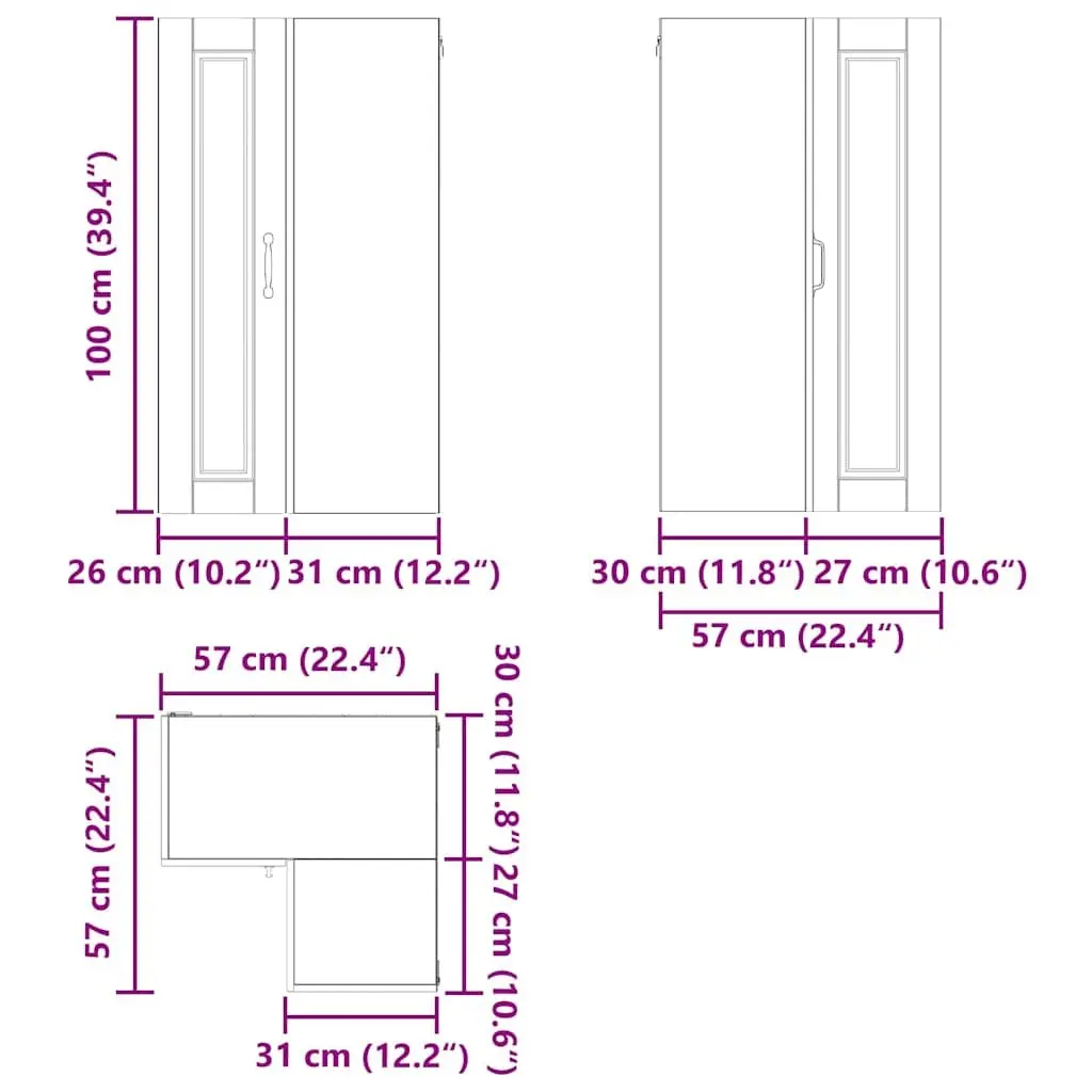 Wall-Mounted Corner Kitchen Cabinet 57x57x100cm