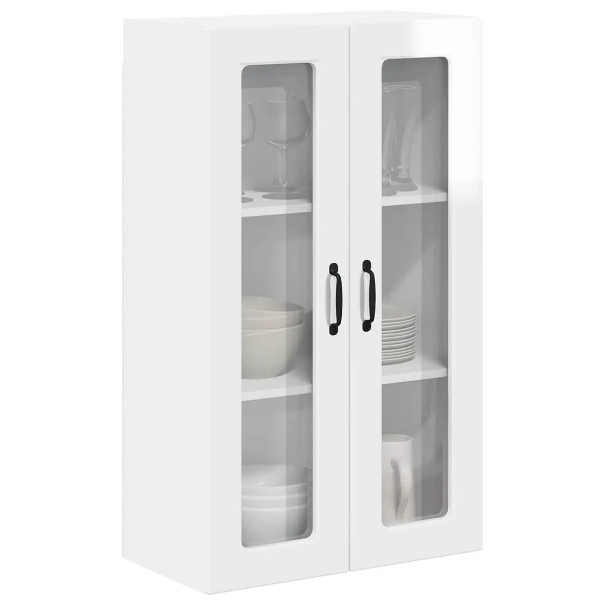 Wall Glass Cabinet High Gloss White Kitchen Storage Wall-Mounted Compartment