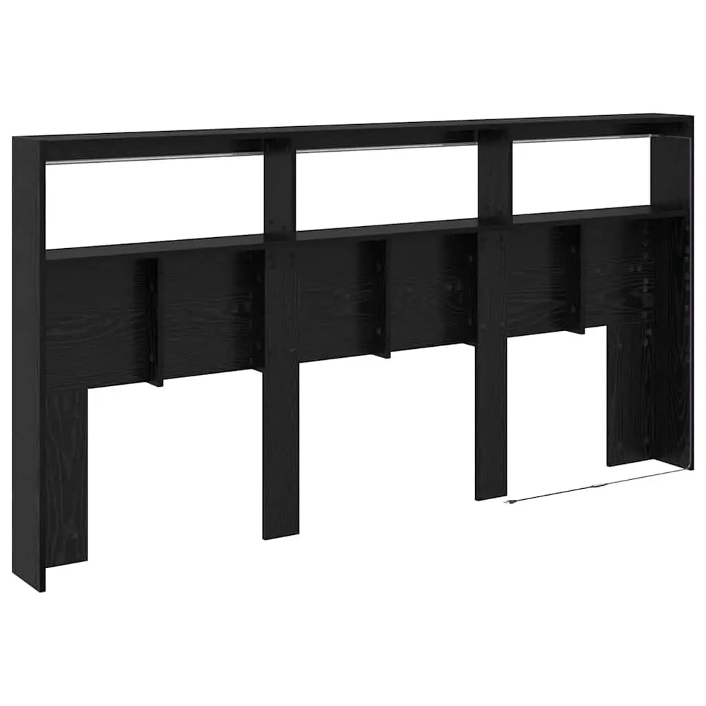 Black Engineered Wood Headboard 200cm Modern Bedroom Furniture LED Light USB