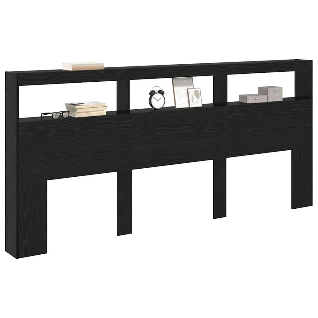 Modern Headboard Black Oak Engineered Wood LED Light USB 220cm Bedroom Furniture