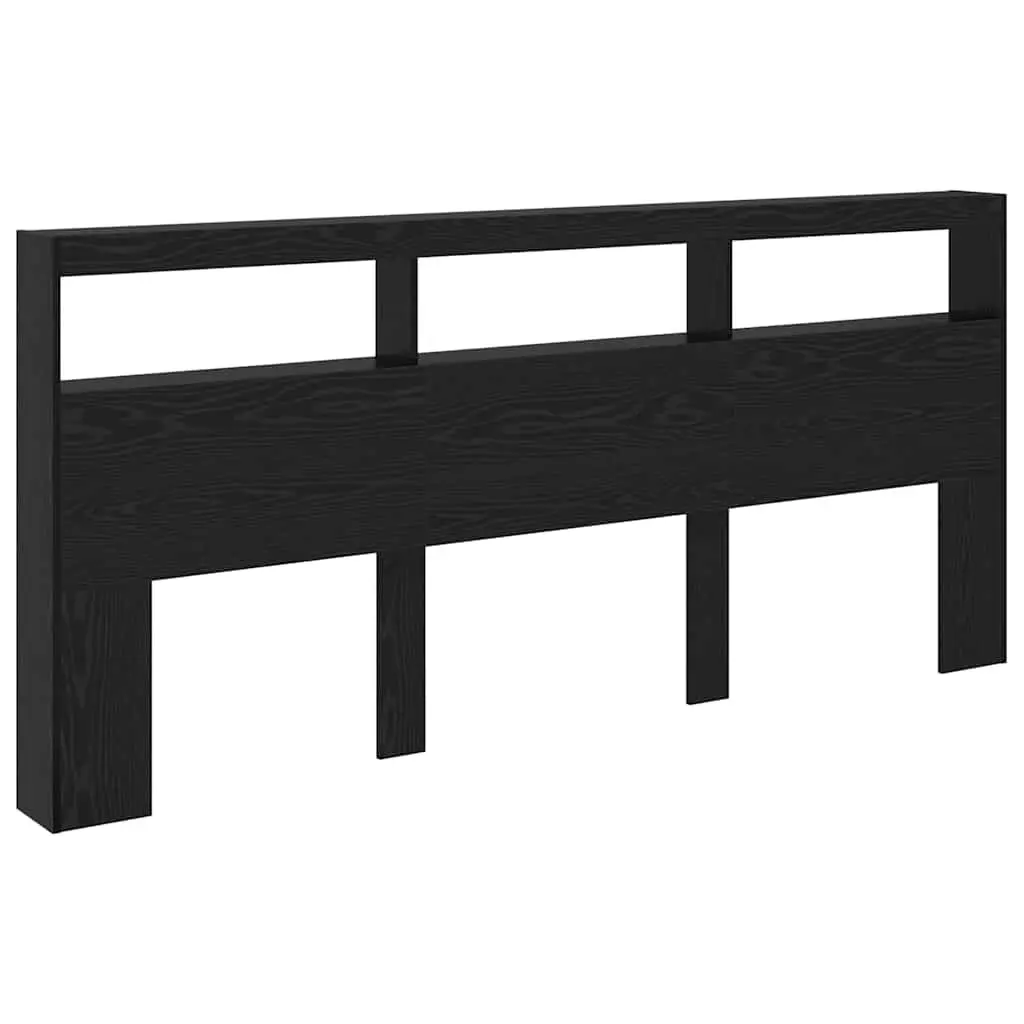 Modern Headboard Black Oak Engineered Wood LED Light USB 220cm Bedroom Furniture