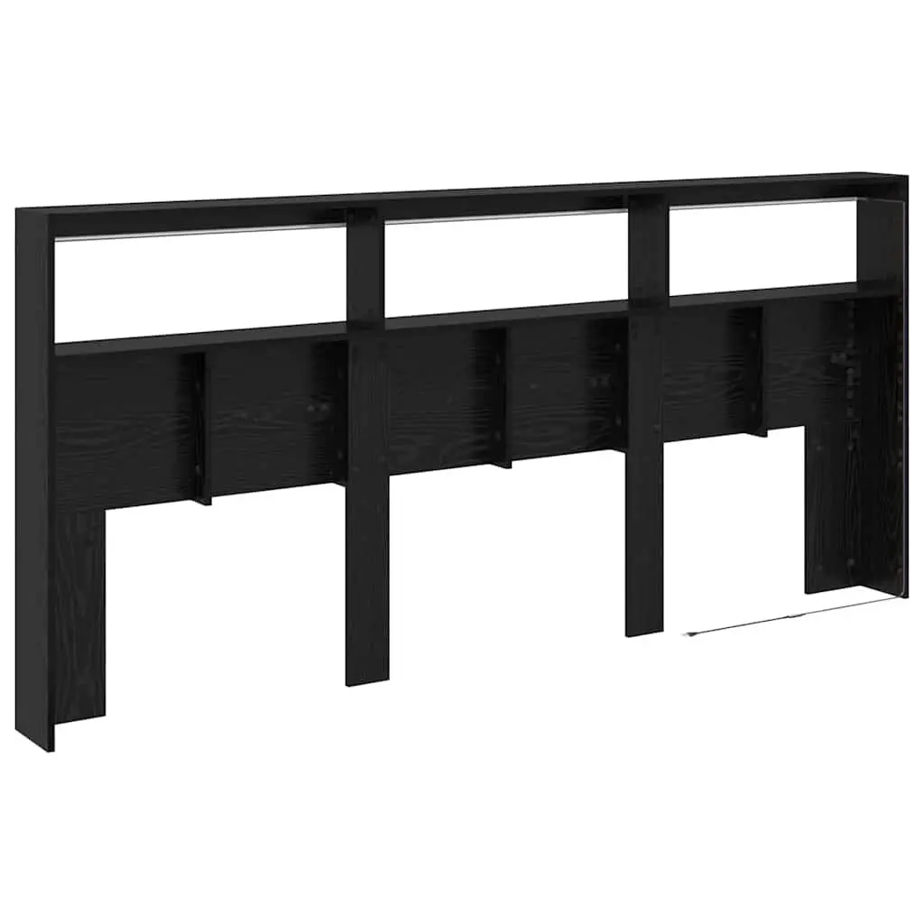Modern Headboard Black Oak Engineered Wood LED Light USB 220cm Bedroom Furniture