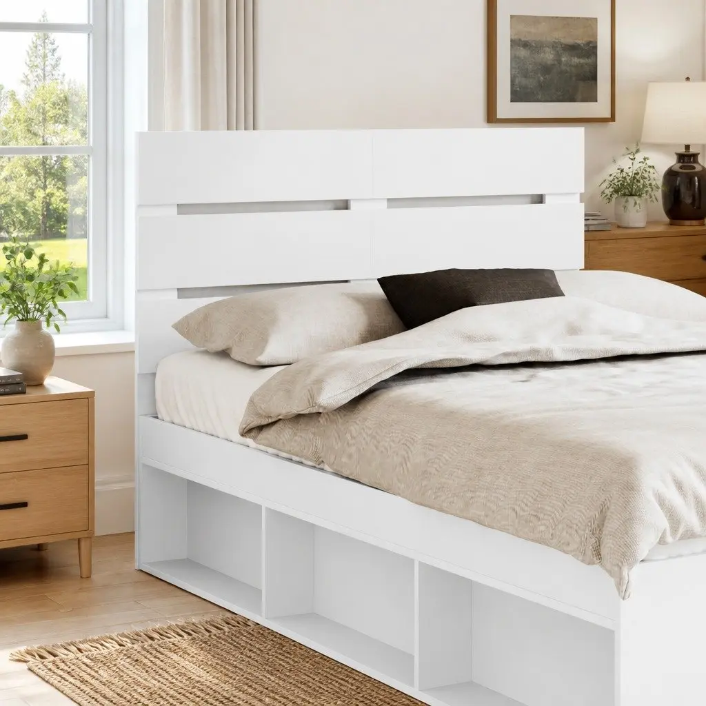 White Engineered Wood Headboard for Any Bedroom