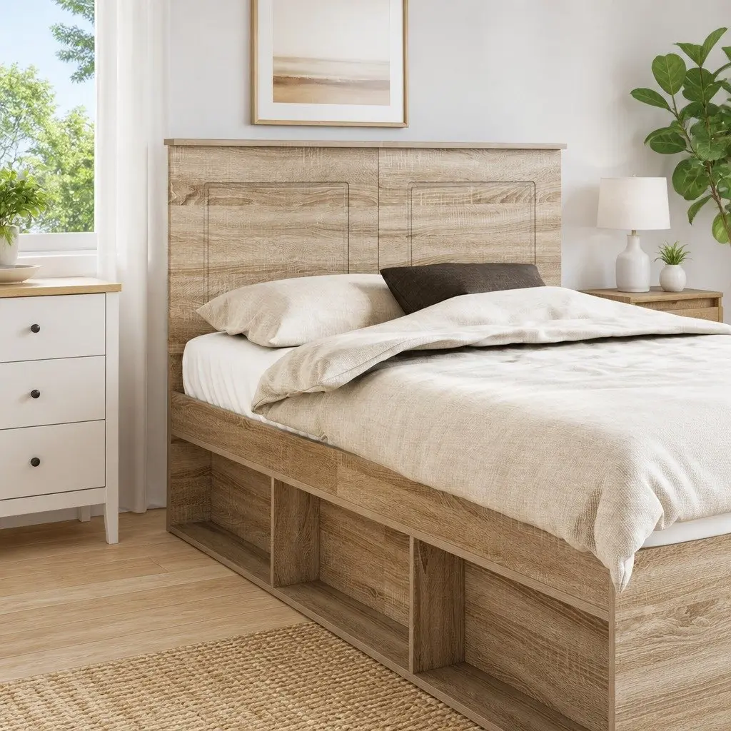 Wall-Mounted Headboard Engineered Wood Adjustable Brown Modern Bedroom Furniture