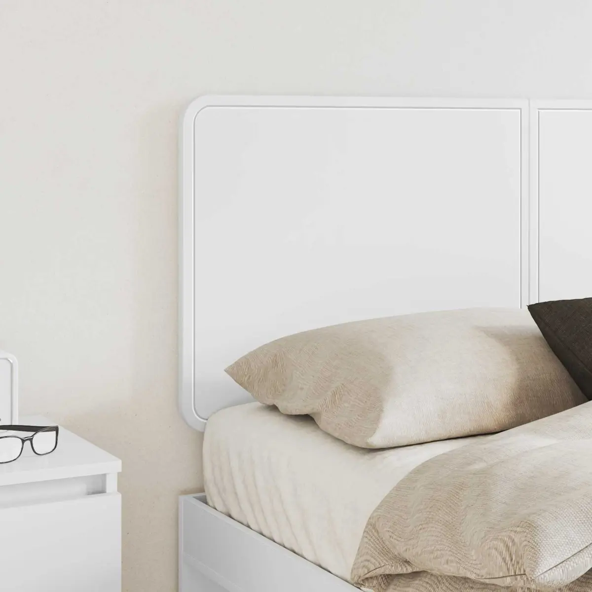 White Engineered Wood Headboard Modern Rectangle Bedroom Furniture Sleek Design
