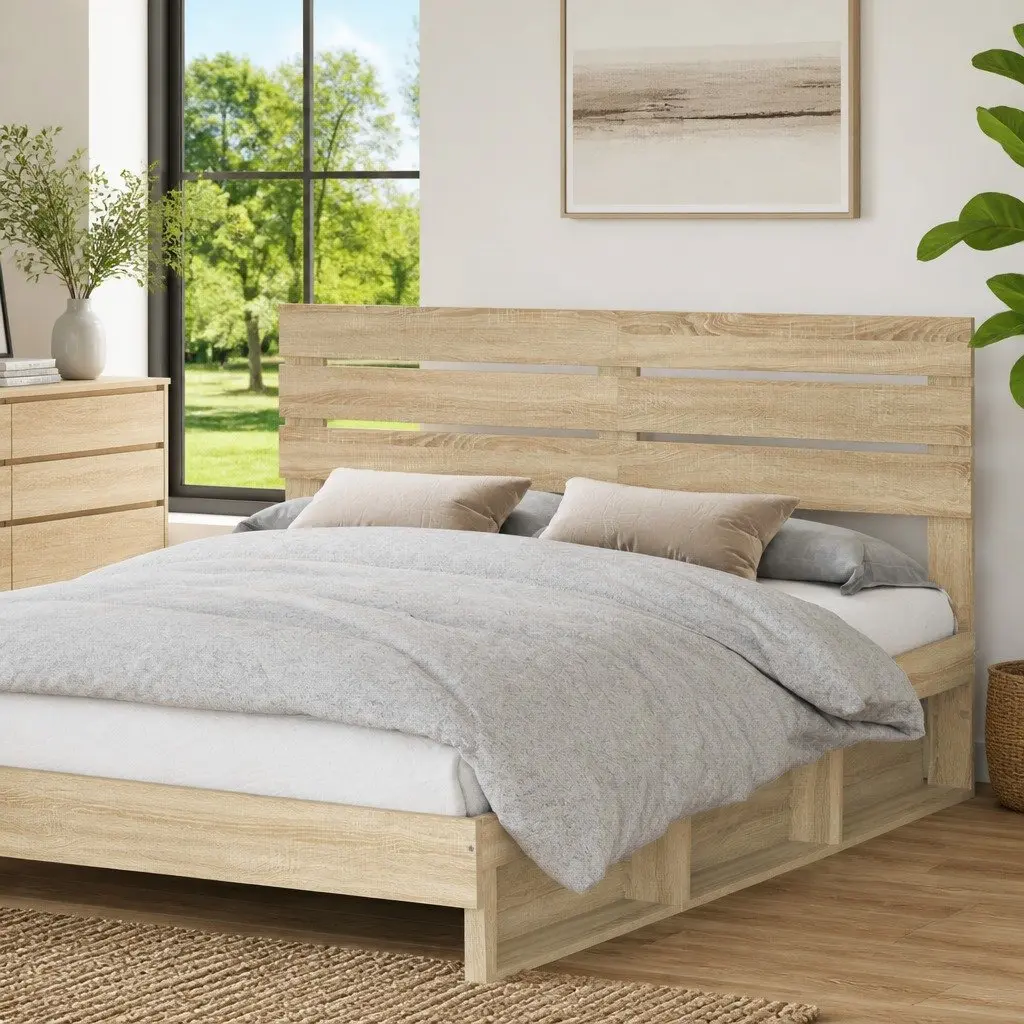 Modern Headboard Brown Engineered Wood Rectangular Bedroom Furniture Sleek