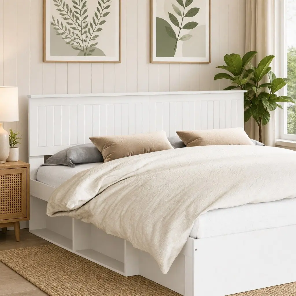 White Engineered Wood Headboard for Any Bedroom