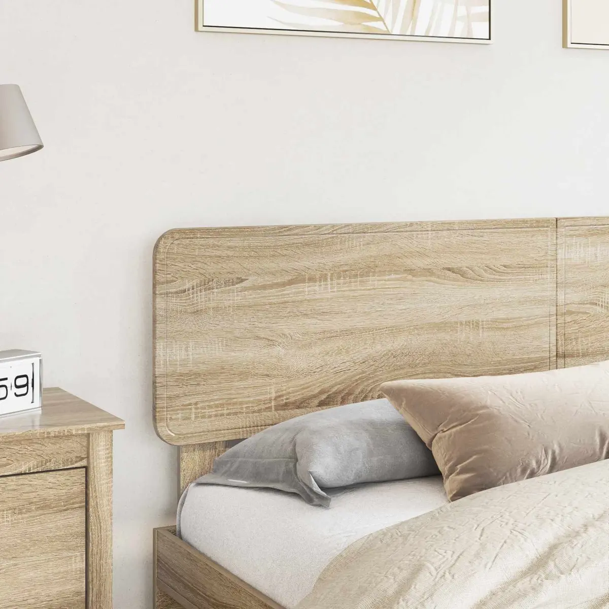Minimalist Headboard Brown Engineered Wood Construction Modern Bedroom Furniture