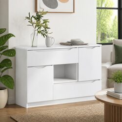 Functional White Sideboard for Living Room and Dining Use