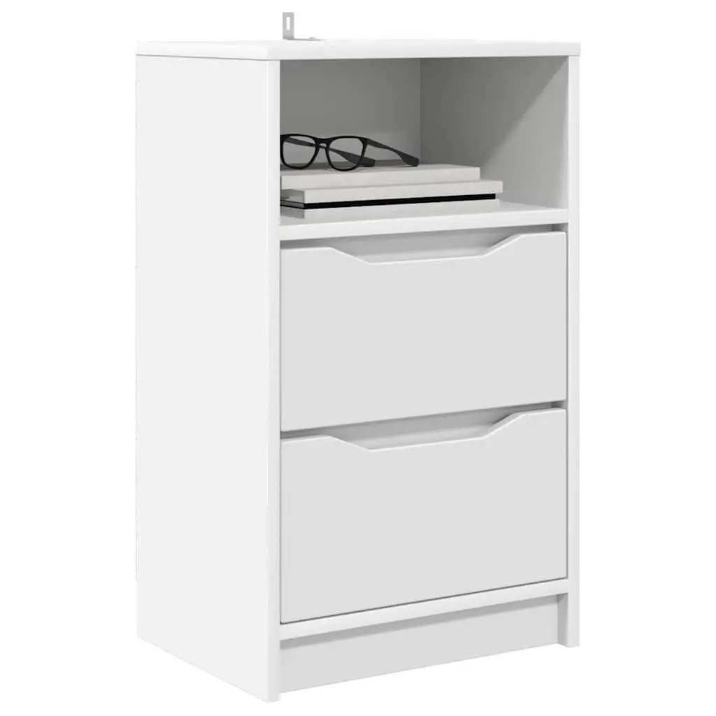 White Bedside Table Engineered Wood 40 x 30 x 46 cm 2 Piece Storage Nightstand