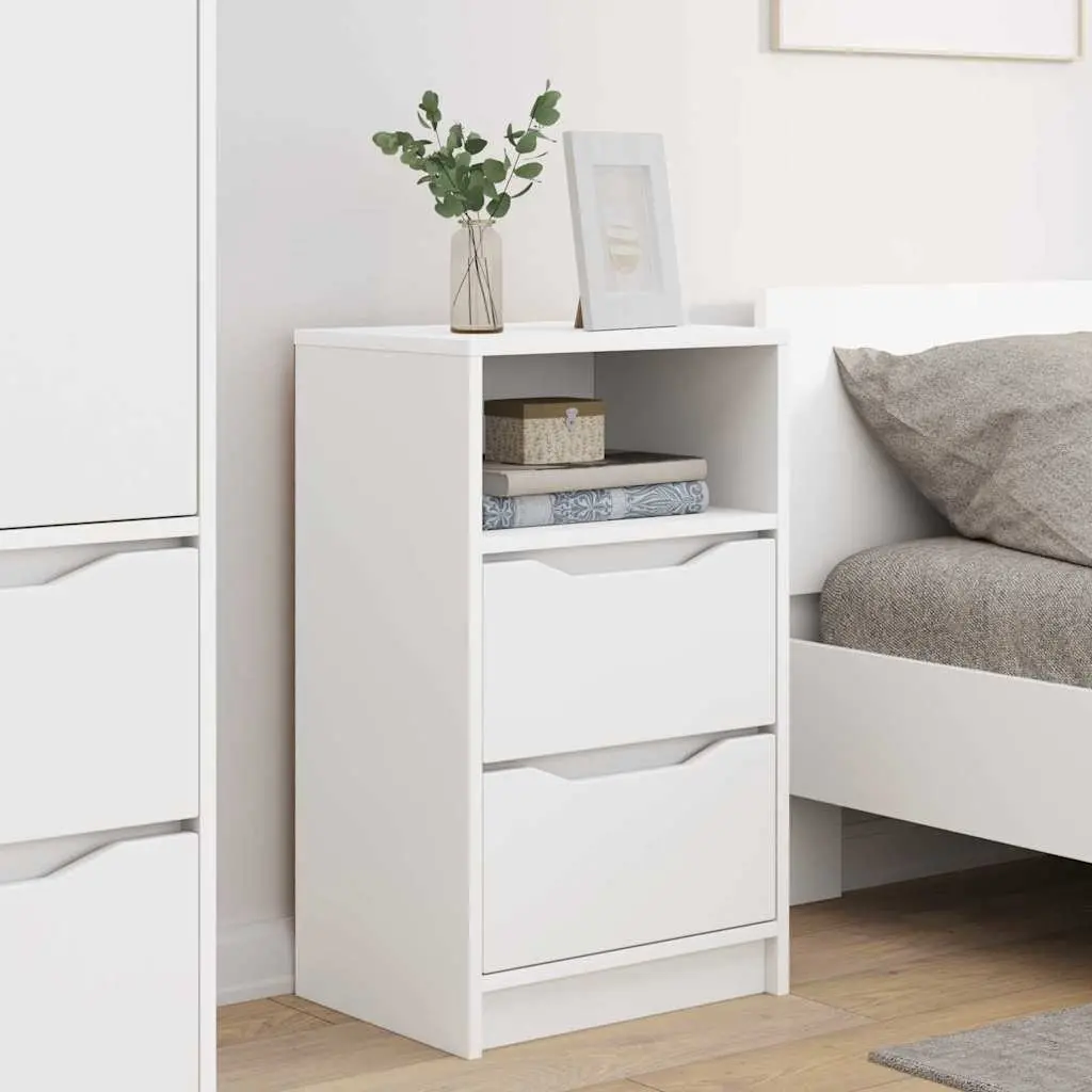 White Bedside Table Engineered Wood 40 x 30 x 46 cm 2 Piece Storage Nightstand