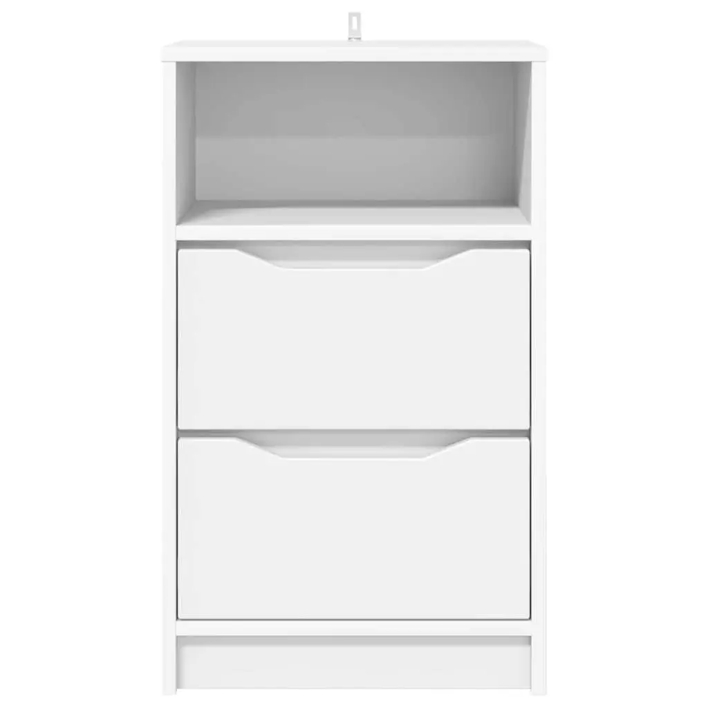 White Bedside Table Engineered Wood 40 x 30 x 46 cm 2 Piece Storage Nightstand