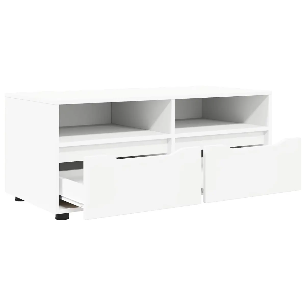 TV Stand Engineered Wood White 100x48x43cm Modern Storage Unit with Drawers and Shelves for Living Room Furniture